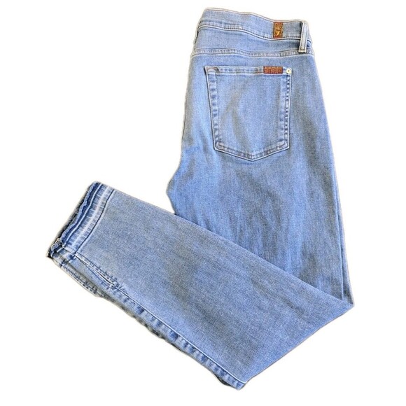 7 For All Mankind The Ankle Skinny Jean Womens Size 32 Raw Hem Slit Medium Wash - Picture 8 of 12